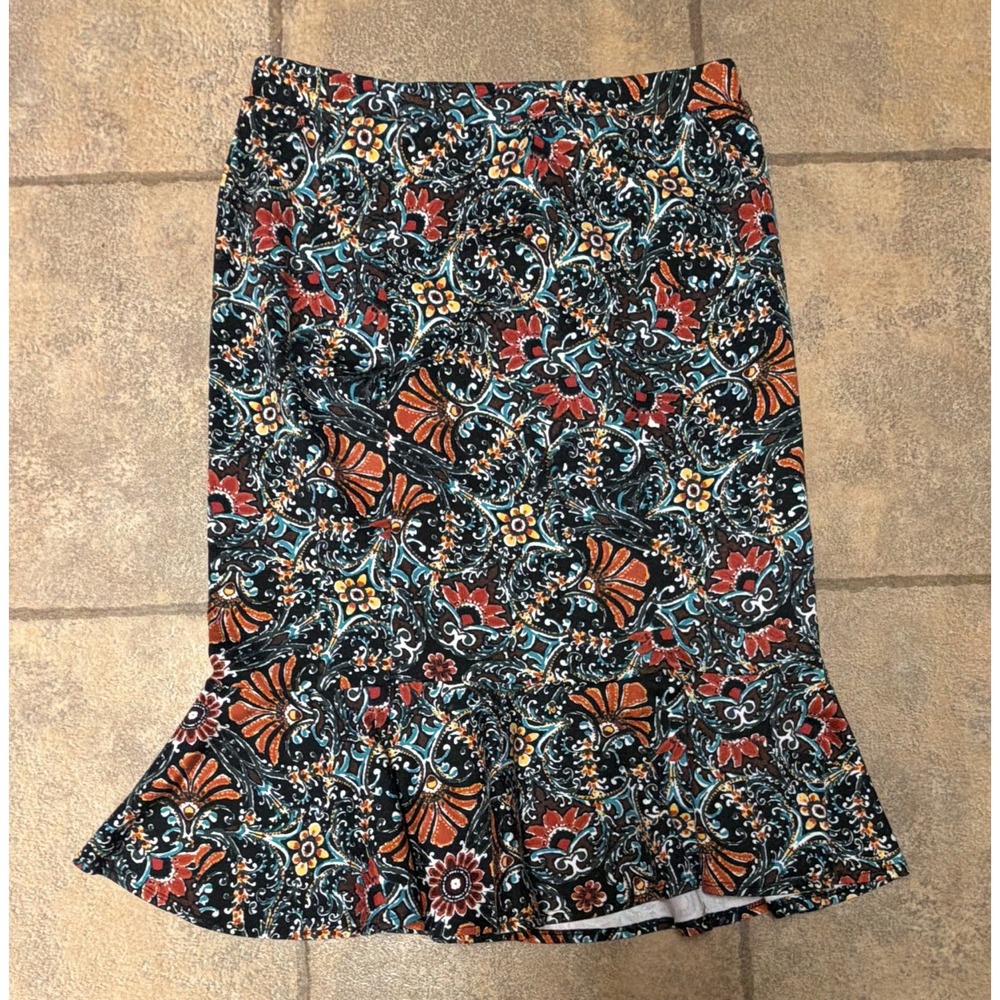 Cato Women's S Multicolor Floral Ruffle Hem Pull-On Knit Stretch Knee Skirt